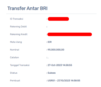 Bukti Transfer WD 95 Juta Klikzeus