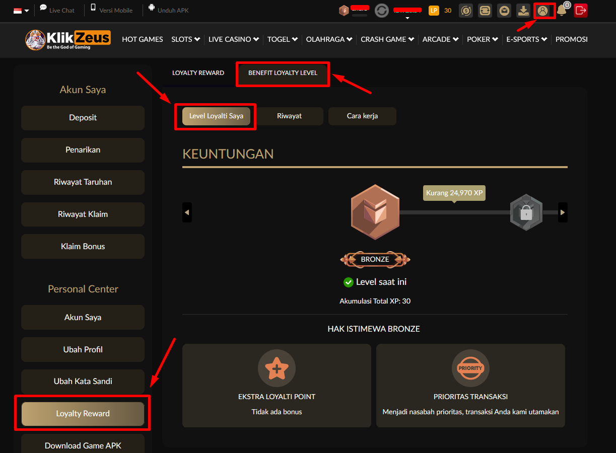 tampilan halaman Benefit Loyalty Level di membersite