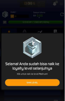 tampilan pop up ketika XP Point sudah memenuhi syarat suatu level