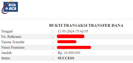 Bukti Transfer WD 16 Juta Situs Klikzeus