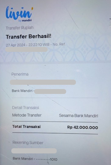 Bukti transfer 42 juta