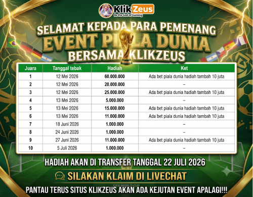 Pemenang Tebak Juara Piala Dunia 2026 di Klikzeus Telah Diumumkan